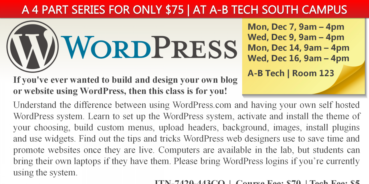 Build Your Own WordPress Site – 4 part class in December