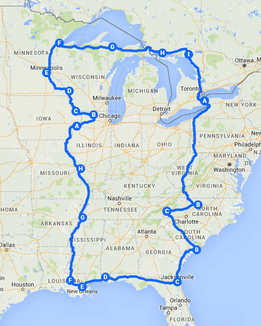 Motorcycle Route Around the USA